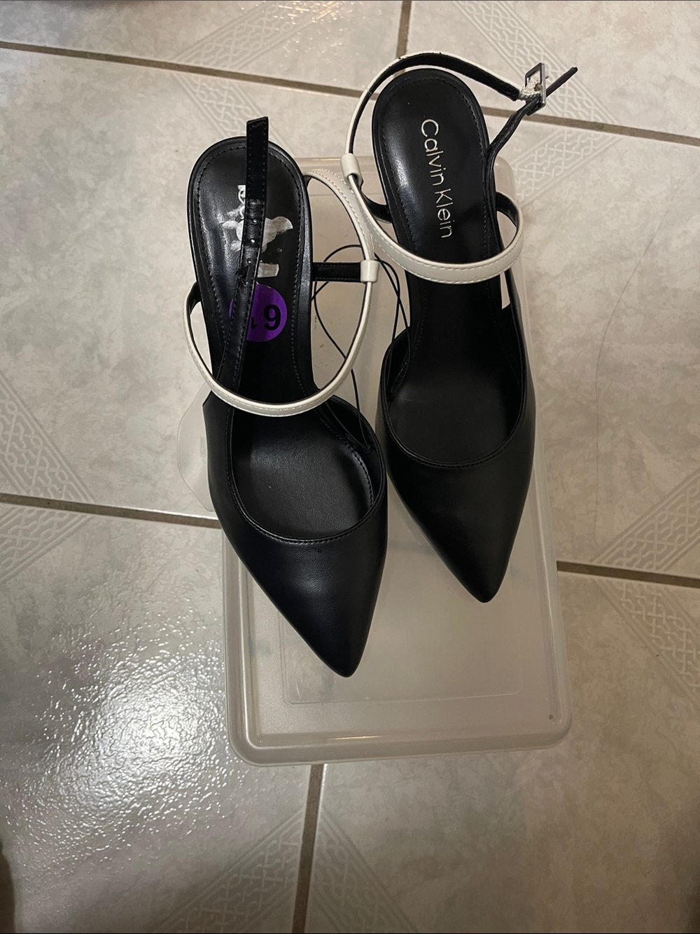 Calvin Klein Black Heels with White Ankle Strap